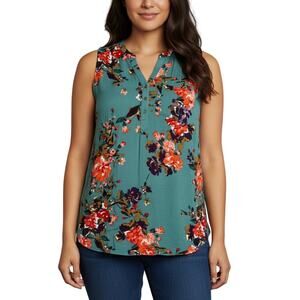 Market & Spruce Prat Sleeveless Green Floral Henley Blouse Rayon Women’s 2X NWT